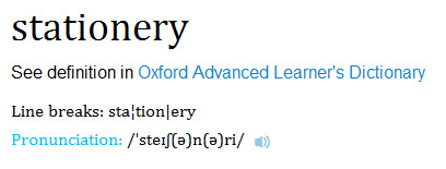 The word stationery from Oxford Dictionaries